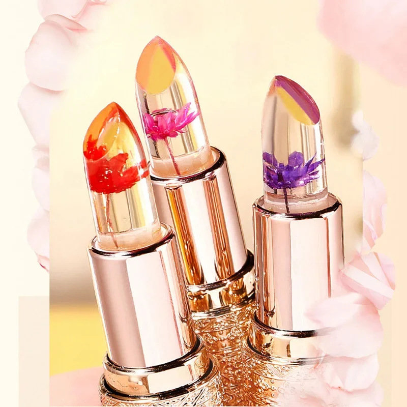 Lápiz labial de gelatina de pétalos que cambia de Color, hidratante nutritiva, resistente al agua, taza de tinción, bálsamo que cambia de temperatura, maquillaje labial