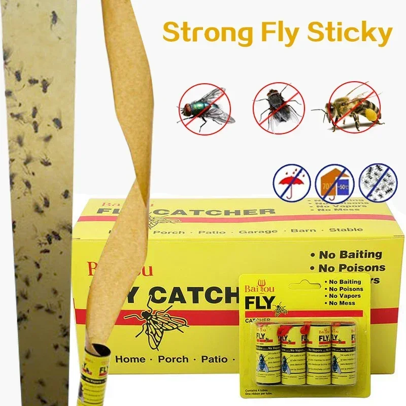 4rolls Sticky Fly Paper Home Room Fly Glue Eliminate Flies Insect Bug Glue Paper Catcher Trap Flying Bugs Insects Traps