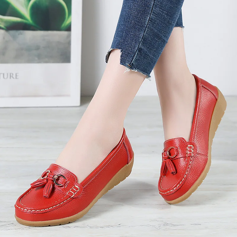 Wedge Shoes Women  2022 New Casual Classic Fashion Elegant Candy Colors Leather Shoes Comfortable Female Walking Footwear Lofers