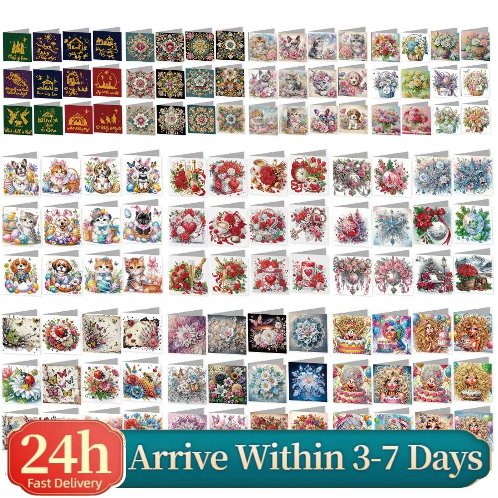 

12pcs Flower Pattern DIY Diamond Art Handmade Cards Diamond Painting Daily Wishing Cards for Birthdays Thanksgiving and Holidays
