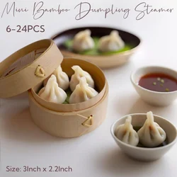 6-24PCS 3 Inch Mini Bamboo Dumpling Steamer Basket Appetizer Display for Catered Event Wedding Favors Little Dumpling Party