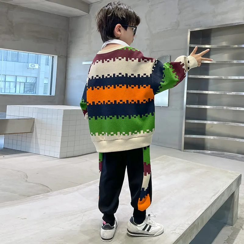 Luxury Boys Sport Clothing Sets New Fashion Print Sweatshirt Top + Pants Two Pieces Cotton High Quality 2PC Outfits for Children