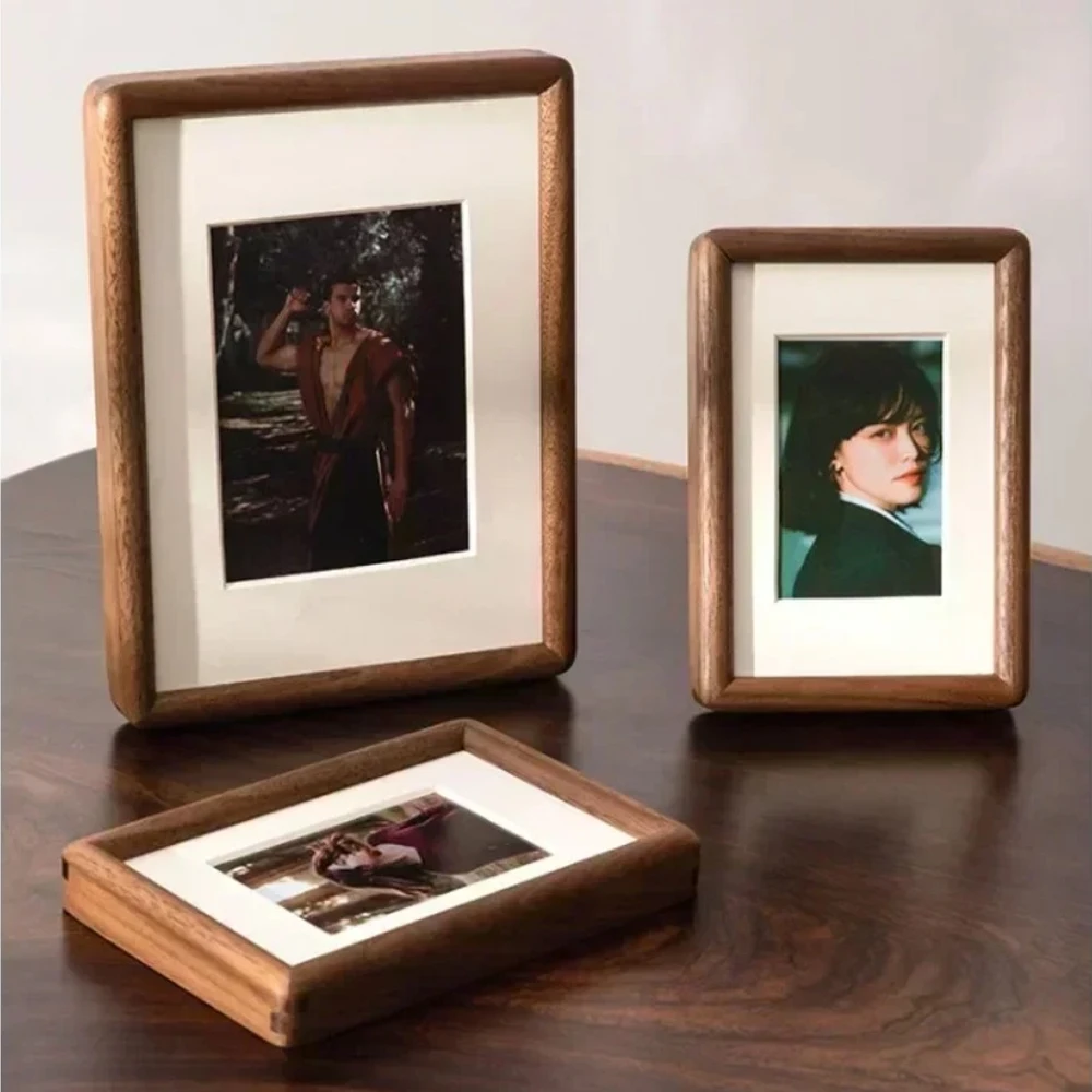 Black Walnut Photo Frame Real Wooden Round Corner Swing Table 6/7/8 Inch Mortise Tenon Photo Frame Home Decoration Picture