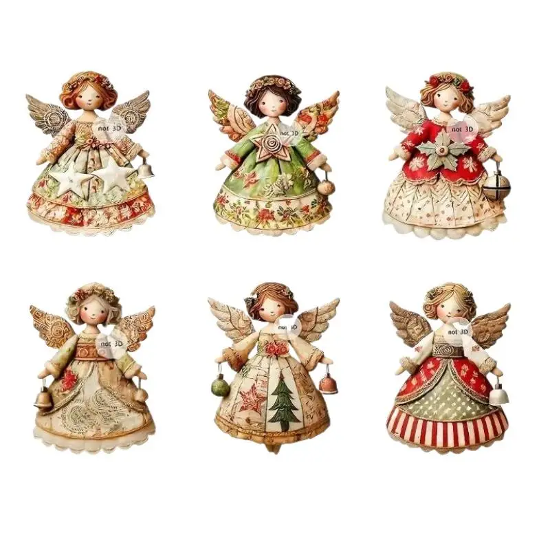 จี้รูปนางฟ้าคริสต์มาสวินเทจ - งานฝีมือกระดาษประณีตสำหรับตกแต่งต้นคริสต์มาสและผนังในช่วงเทศกาล