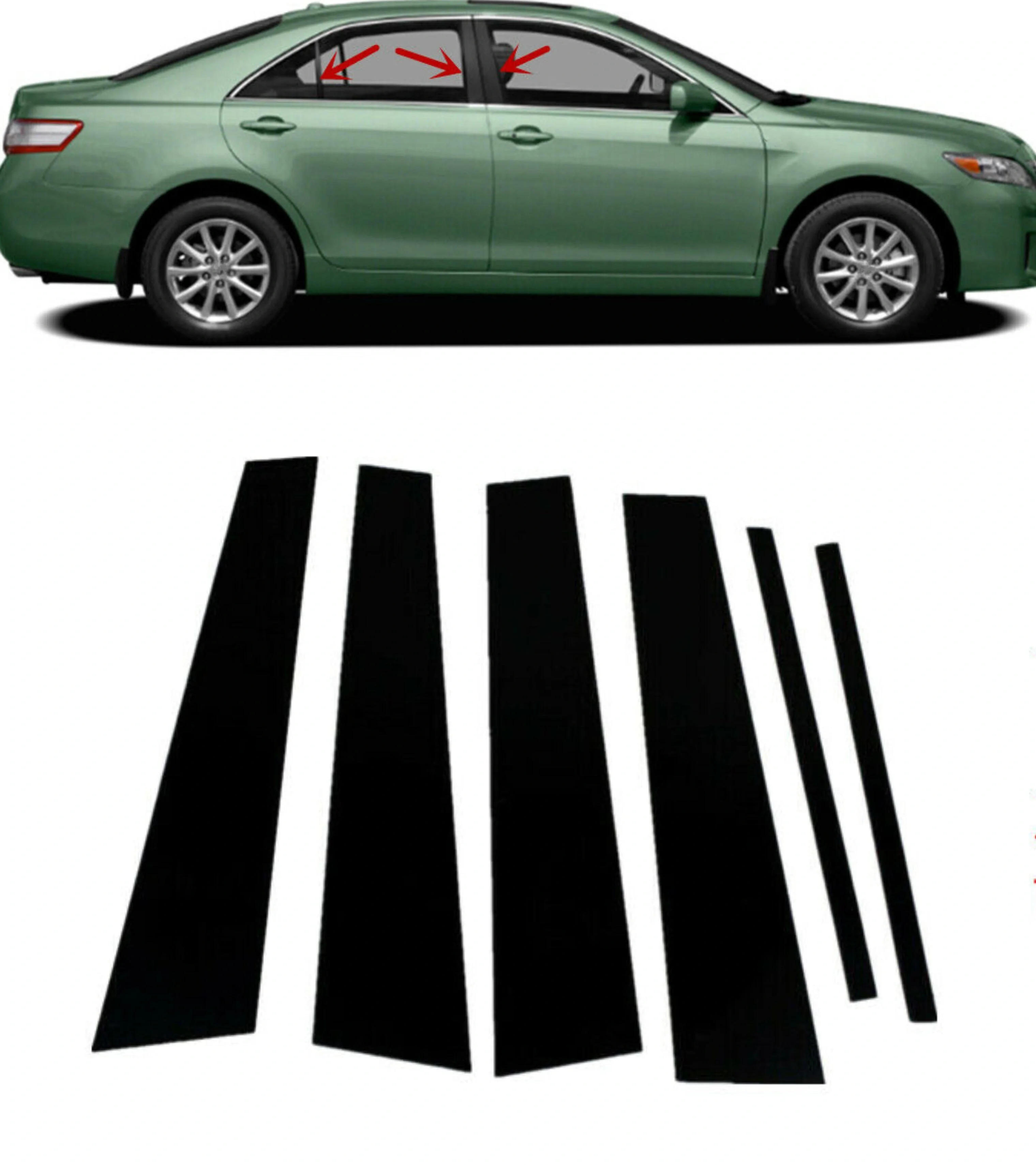 6PCS Glossy Black Pillar Posts  Fit For  Toyota Camry Sedan 2007 2008 2009 2010 2011 Window Door Column B C  Cover Trim Stickers