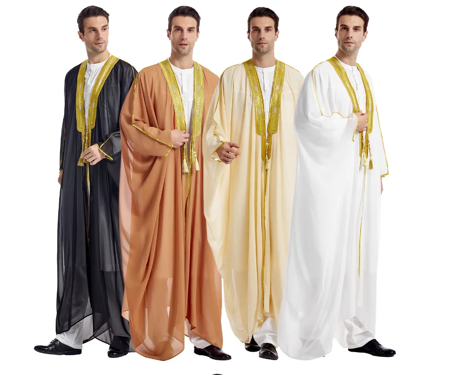 Arab bearded gold bead chiffon outerwear with ethnic style Muslim men\'s clothing