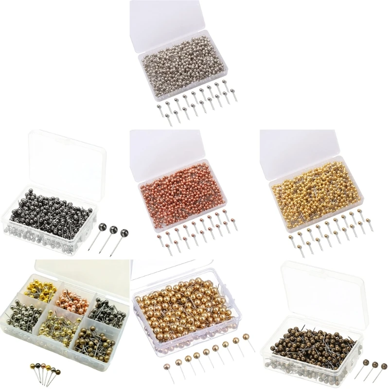 480/500Pcs Metallic Push Pins Ball-shape Pushpin Metallic Map Pin, Sewing Pins for Sewing Project DIY Jewelry Crafts