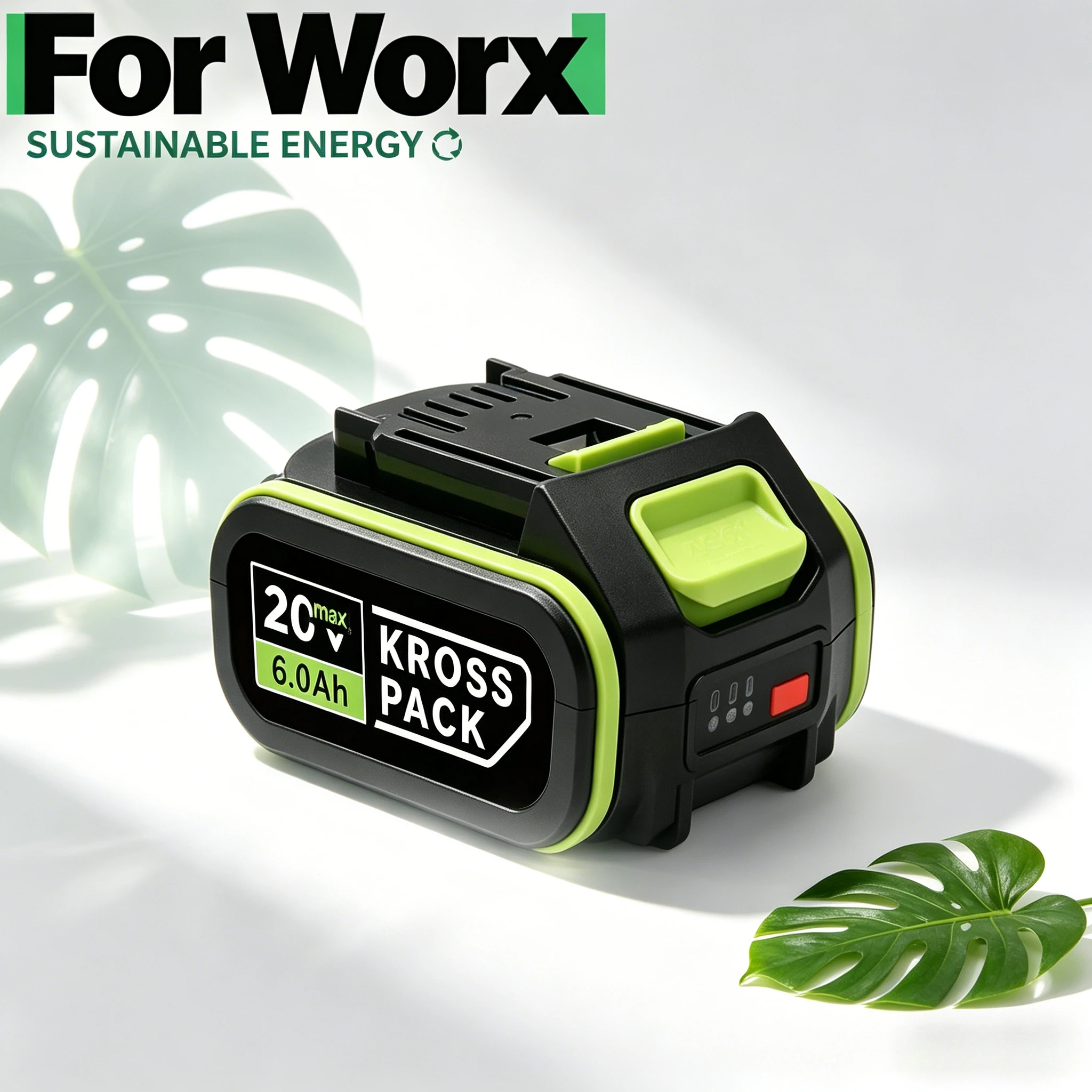 

For Worx 20V 6.0Ah 18650 Li-ion Replacement Battery Compatible with All Worx 20V Power Share Drill Mower Blower Trimmer Tools