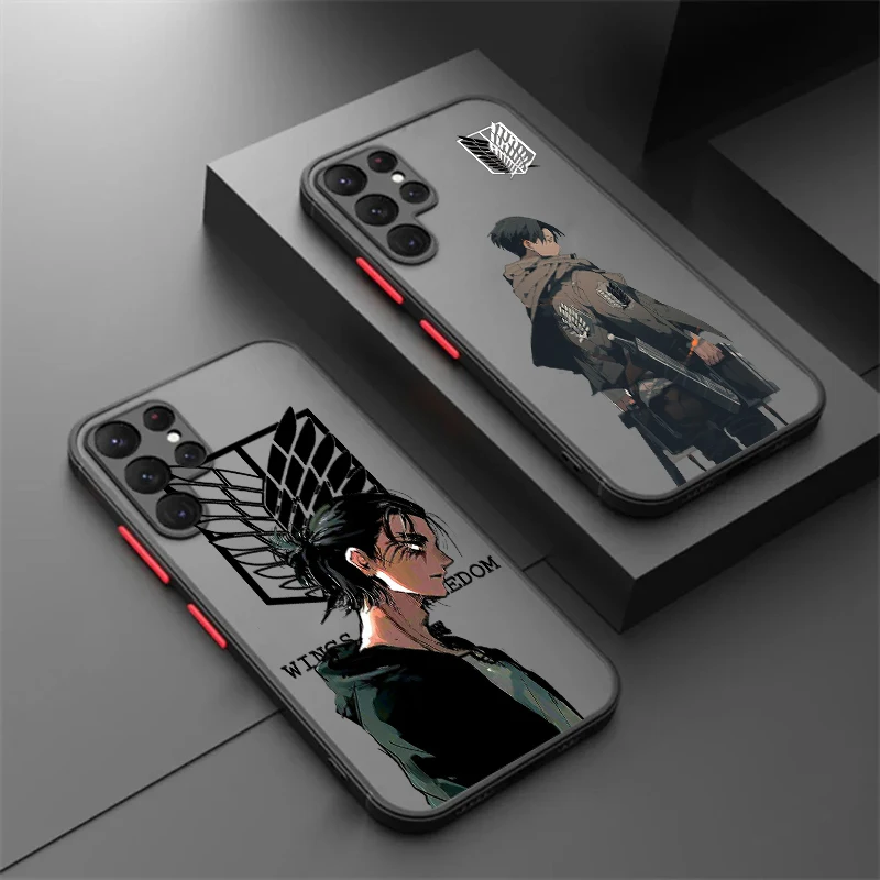 Anime A-Attack On T-Titan Frosted Translucent For Samsung Galaxy S24 S23 S22 S21 S20 FE S10 S9 S8 Plus Ultra Pro 5G Funda