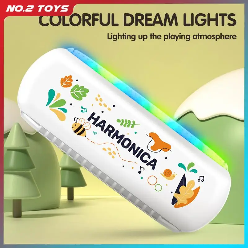 Children's Harmonica Toy with Lights 16Hole Musical Wind Instrument Harmonica for Beginners Cartoon Kid Early Learning Music Toy