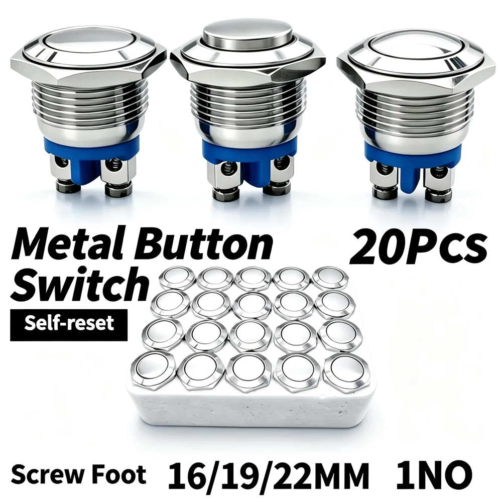 20pcs 16mm 19mm 22mm 1NO Momentary Reset Metal Push Button Switch Screw Terminal  Waterproof Car Engine Doorbell Control Switch