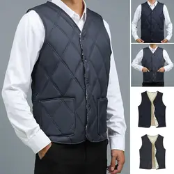 Men Velvet Waistcoat Men's Velvet Quilted V-neck Waistcoat with Plush Lining Single-breasted Winter Vest for Stylish for Warmth