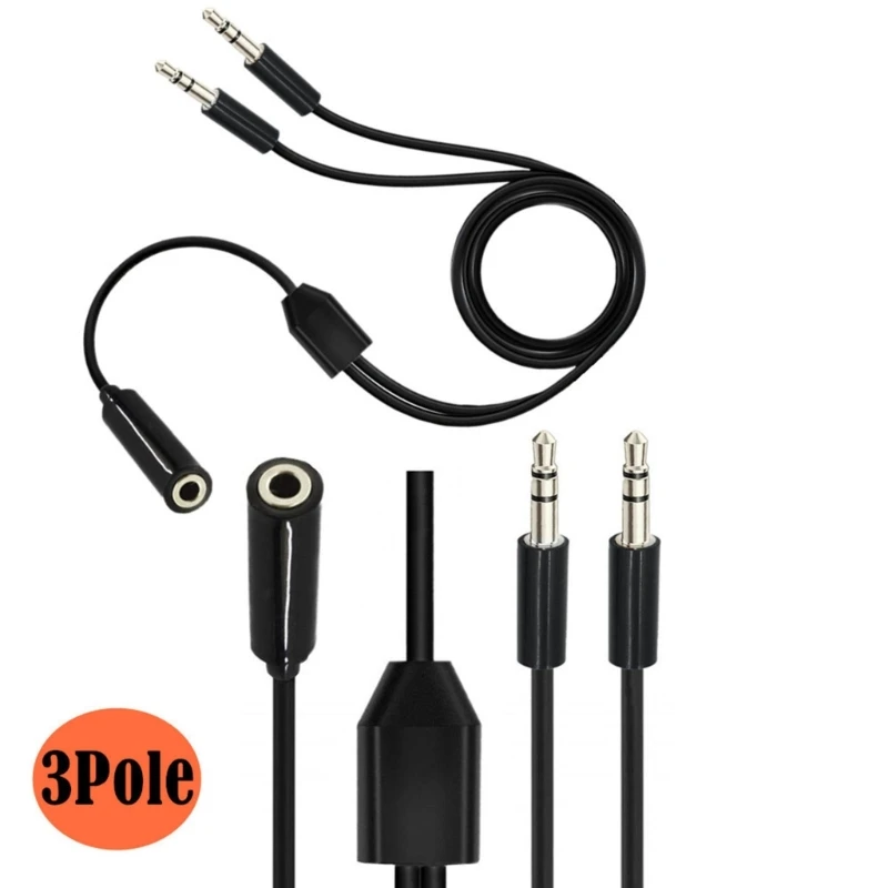 3.5mm Audio Female to 2x3.5 Plug Male Adaptor Cord Cable for PC Computer Speakers 3.5 One Female and 2 Public Audio Source Share