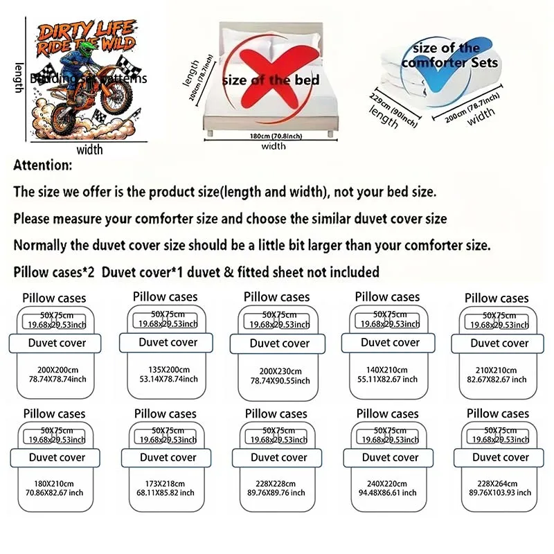Racing Off-Road Motorbike Rider Duvet Cover Set with 3D Printing Design Soft Polyester Bedding Set All-Season Comfort