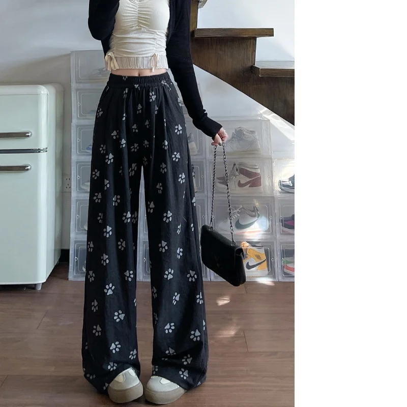 

Осенняя модная тенденция, высококачественные женские брюки с принтом щенка лапы, весенние повседневные дышащие удобные широкие брюки