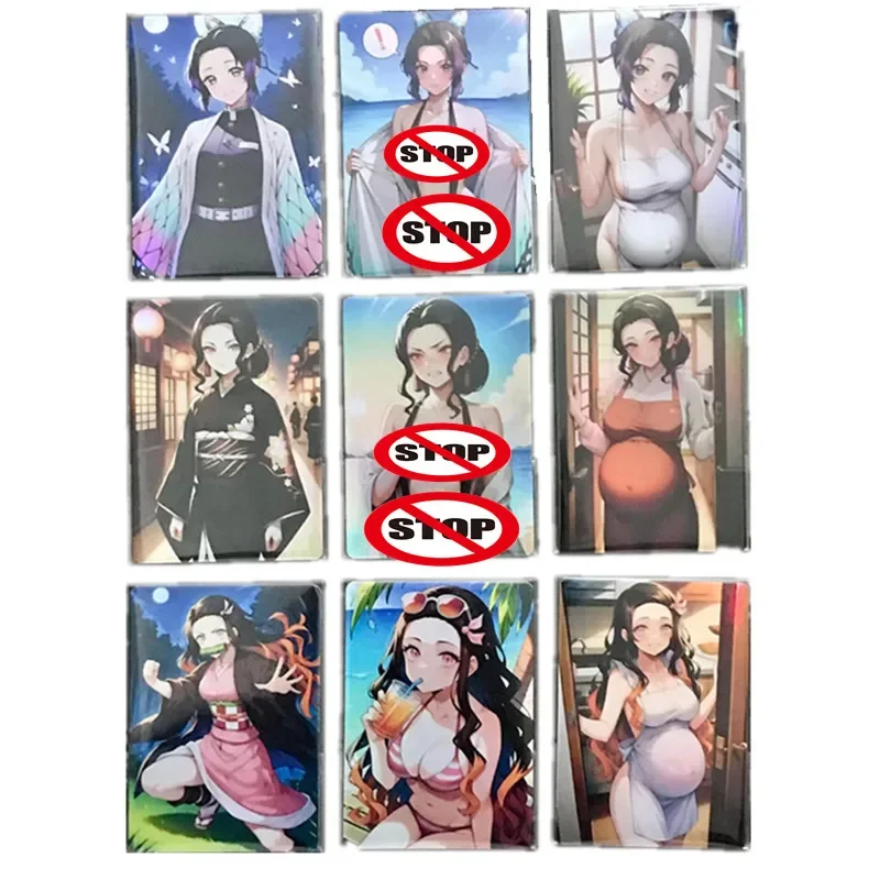 9Pcs/set Homemade Anime Card Demon Slayer Kimetsu no Yaiba Nezuko Sexy Nude Goddess Card Toy Game Gift Collection Card