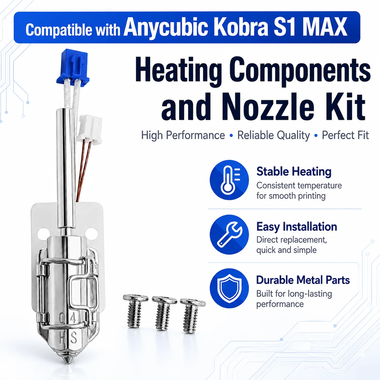 Anycubic Kobra S1 MAX Heating Components Nozzle Kit Hotend Heating Assembly 3D Printer Replacement Spare Parts 4