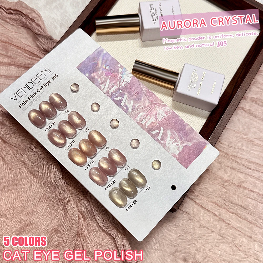 Vendeeni 5 Farben Pfirsichrosa Kristall-Katzenaugen-Gel-Nagellack-Set Magnetischer UV-LED-Gel-Lack Glasperlen-Katzenaugen-Gel mit Display – Detail 7