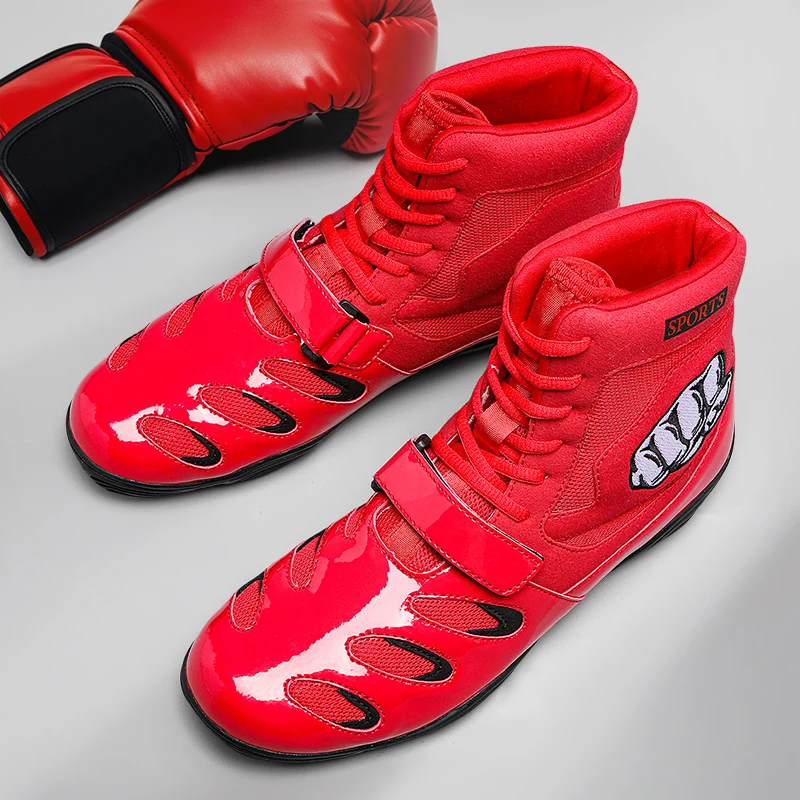 Men's Large Wrestling Shoes Mesh Breathable Boxing Anti slip Wear Resistant Sneakers Fashionable Casual High Top Footwear