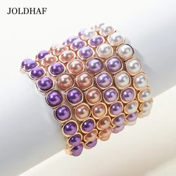 2024 New Enamel Bracelets For Women Colorful Pearl Charm Gold Color Bangle Bohomian Elastic Hand Jewelry