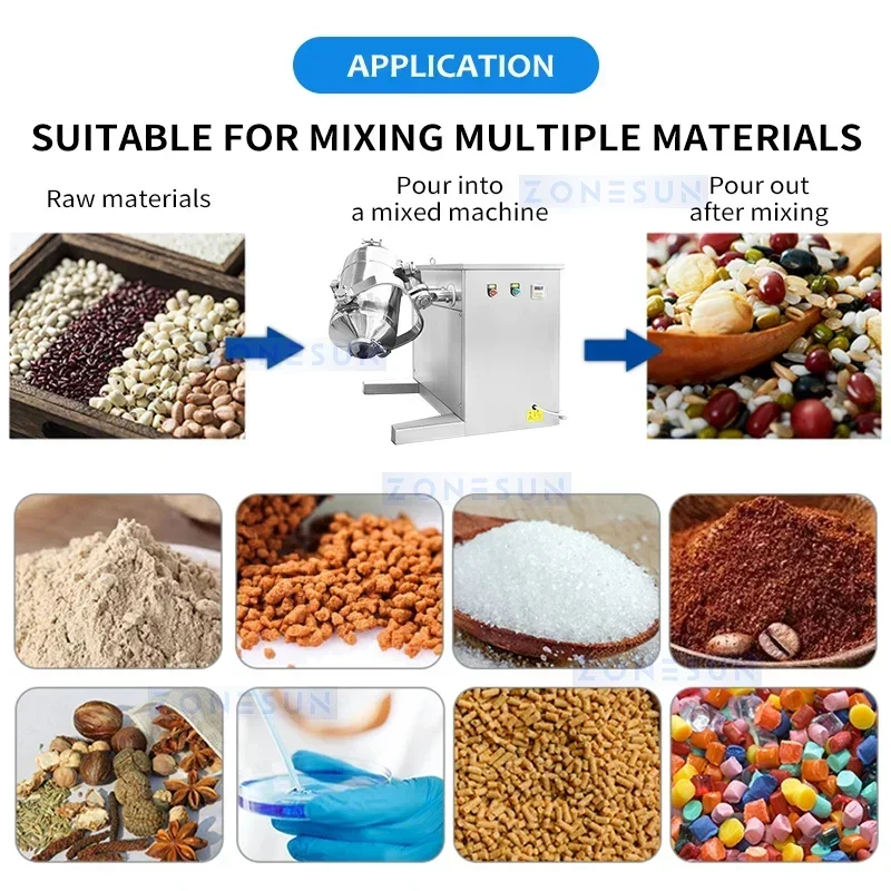 ZONESUN آلة خلط المسحوق الجاف ZS-SBH10 Agarbatti Masala خلاط القهوة والشاي معدات المعالجة المسبقة الكيميائية الغذائية