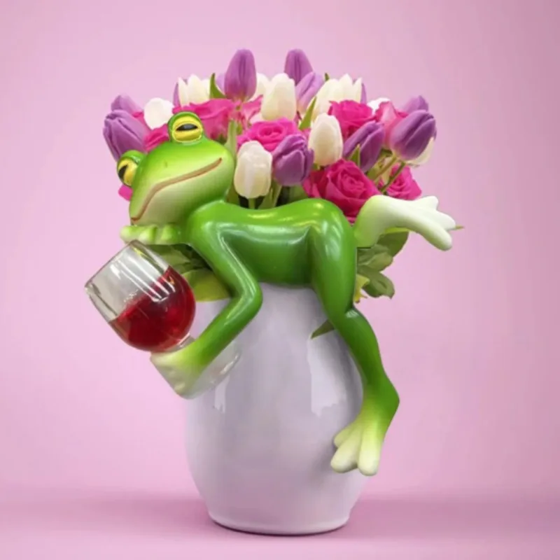 1PC Interesting Frog Decorative Hanging Flowerpot Edge Fish Tank Pendant Balcony Courtyard Simulation Animal Resin Ornaments