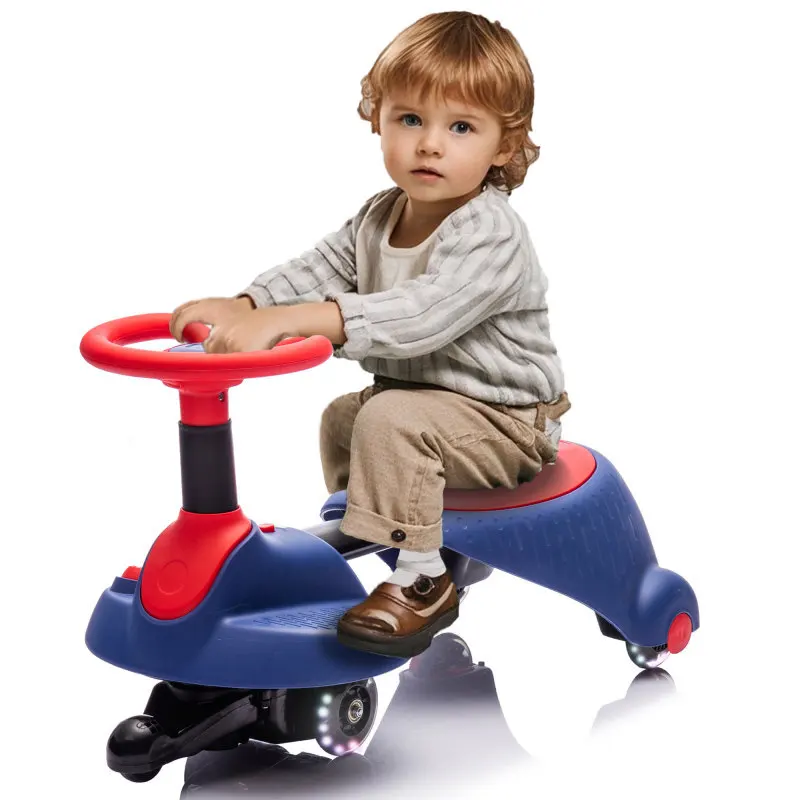 Enfants 6V Ride On électrique Wiggle Bluetooth voiture clignotant absorbant les chocs roues en polyuréthane rétractable volant rotation 360 °