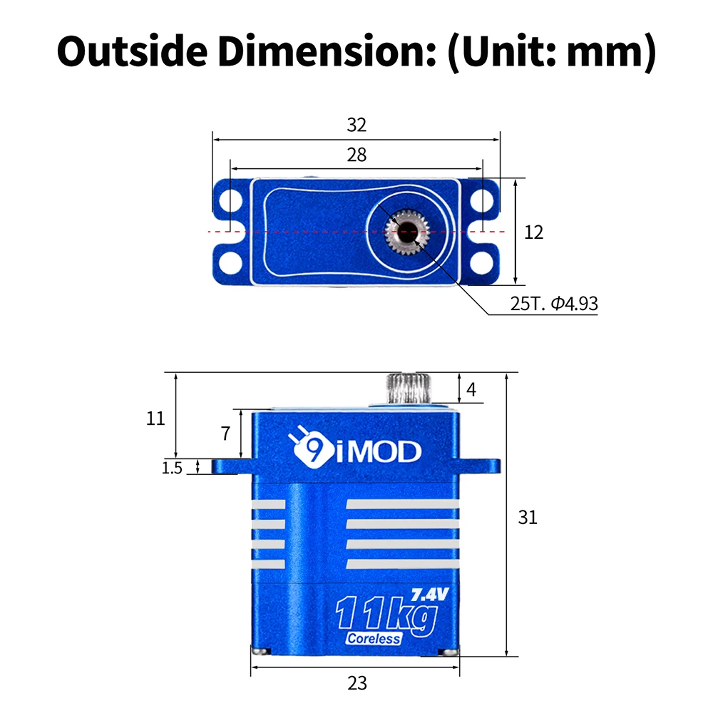 9IMOD Digital Micro Servo 11KG Coreless Motor Metal Gear High Torque Low Noise for RC Car Helicopter 180/270 Degree
