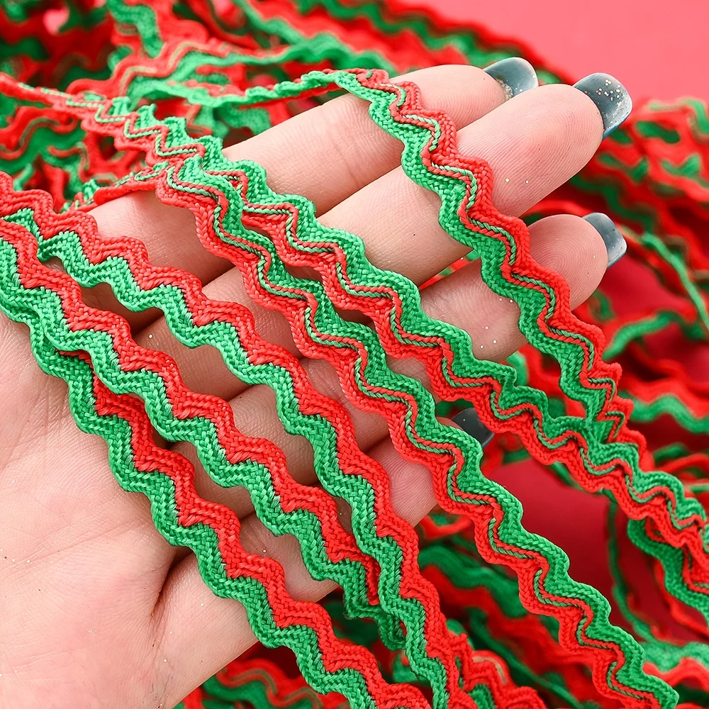 iYOE 18.6/50Yard 5mm Christmas S-Shaped Ribbon Gold Red Green Thread Centipede Braided Wavy Lace for Xmas Gift Party Decoration