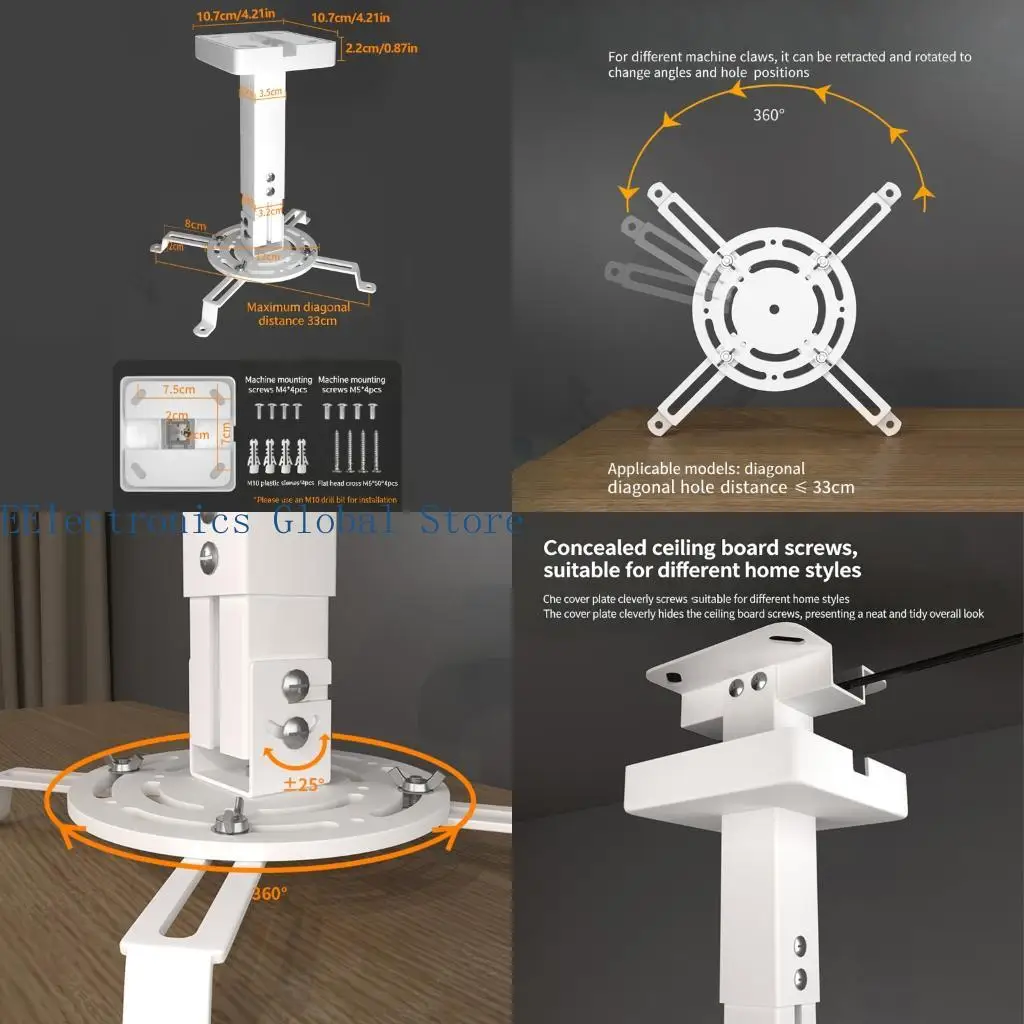 462B MultiAngle Adjustable Projector Ceiling Mount For Home Theater Projector With Retractable Systems And Concealed Wiring