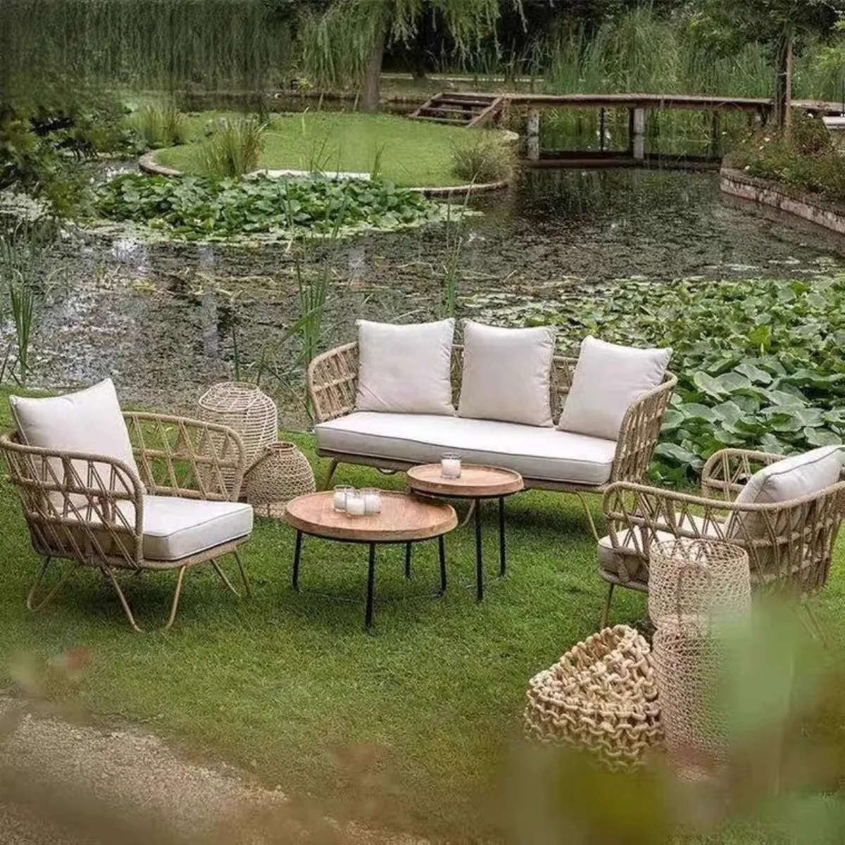 Outdoor touw weven high-end bankcombinatie hotel homestay waterdicht en zonnebrandcrème villa outdoor rotan weven binnenplaats