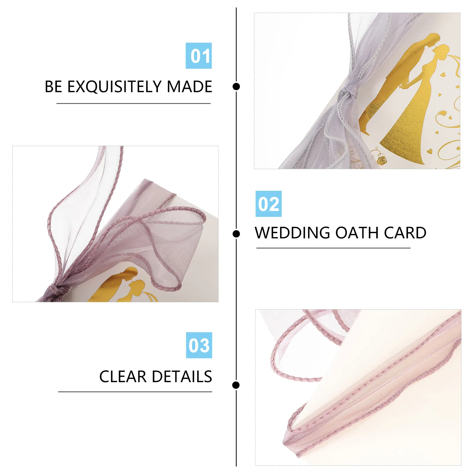 

2 Pcs Wedding Vows Card Ceremony Cards Chiffon Ribbon Decorate Party Book Bride