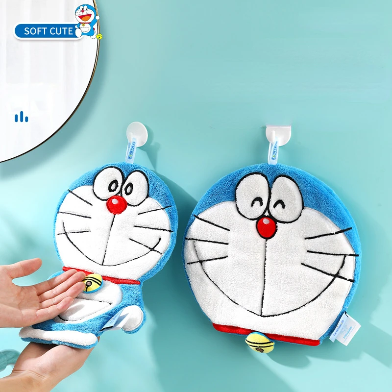 Kawaii Doraemon Hand Towel Cartoon Kitchen Cleaning Wipes Hanging Absorbent Towels Bathroom Accessories Cleaning Cloths Gifts