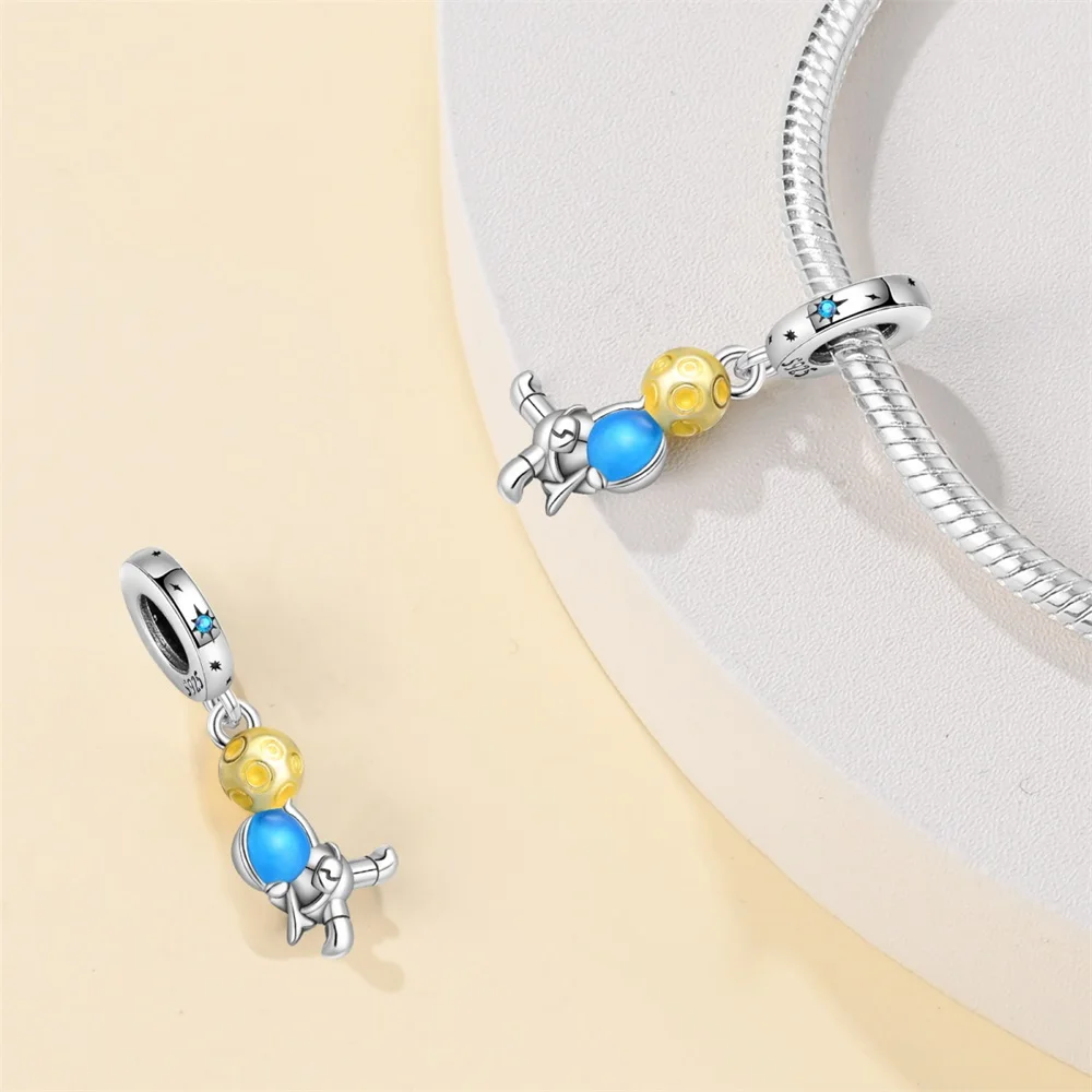 Sterling Silver Keyring keychain Charms Sky Travel Serie Hoops Beads Fit Pandora 925 Original Bracelet Jewelry For Woman Friends