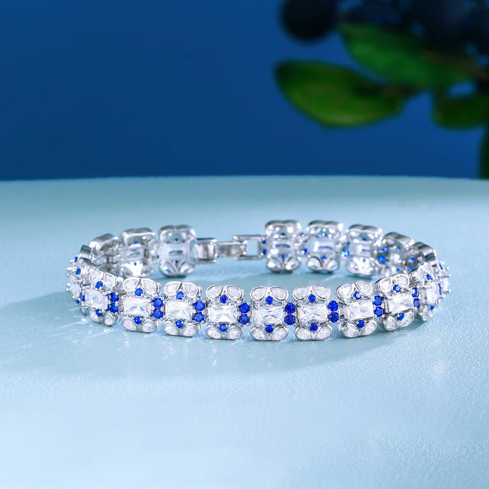 

Stunning Cubic Zirconia Bridal Wedding Jewelry Silver Color Blue Crystal CZ Bracelet LYSfor Bridesmaid Gift LYS0258