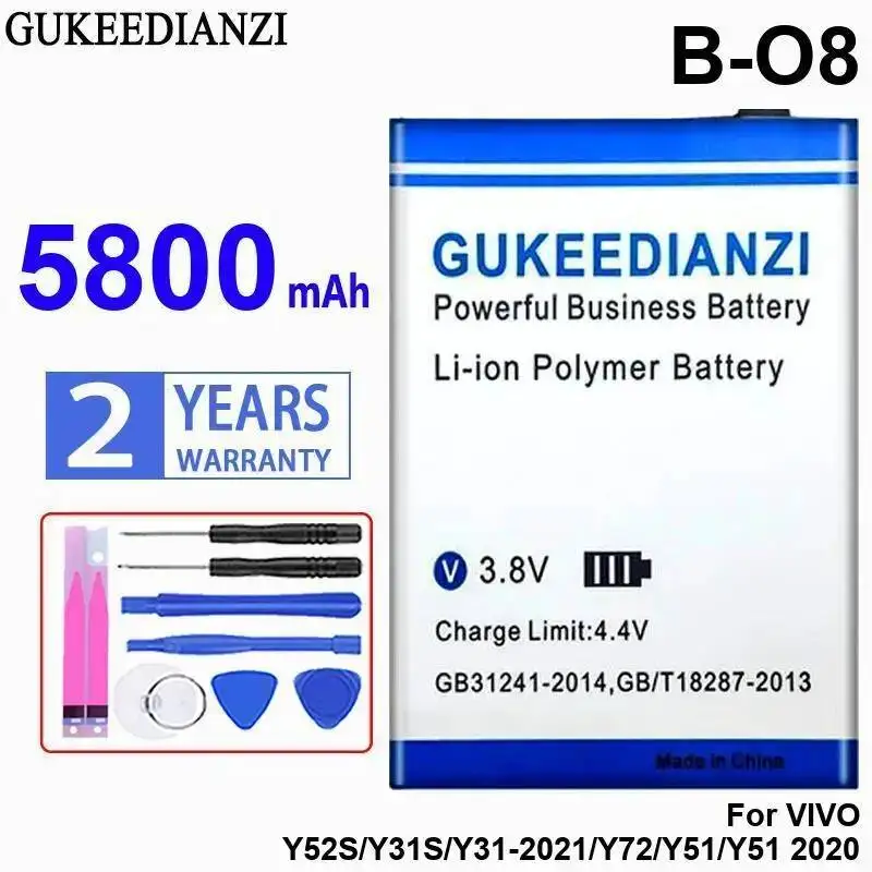 

Long-Lasting For Vivo Y52S Y31S Y31-2021 Y72 Y51 2020 B-O8 5800Mah Mobile Phone Battery