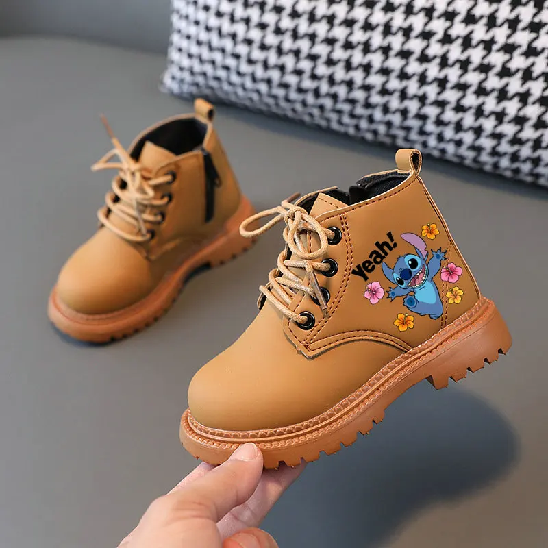 Stitch Kids Boots Spring Autumn Children Ankle Boots Toddler Boys Casual Shoes Anime Cartoon Girl Flat Bottom Boots