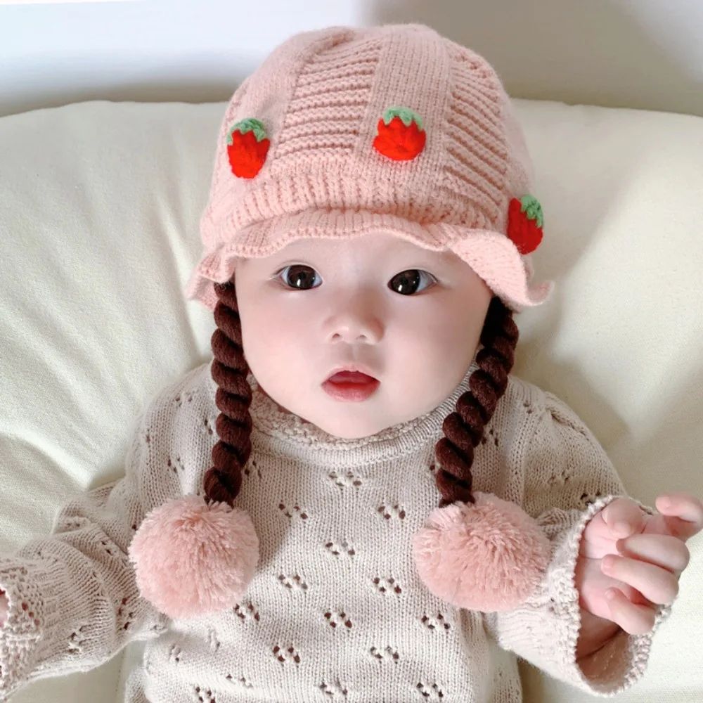 Woolen Yarn Cute Hat Thickening Windproof Cotton Knitted Wig Braids Caps Soft and Skin Friendly Warm
