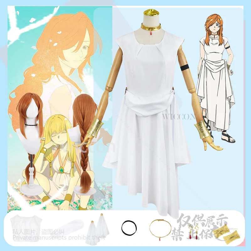 

Anime Frieren: Beyond Journey's Cosplay End Costume Flamme White Dress Wigs Female Necklace Halloween Roleplay Party Customized