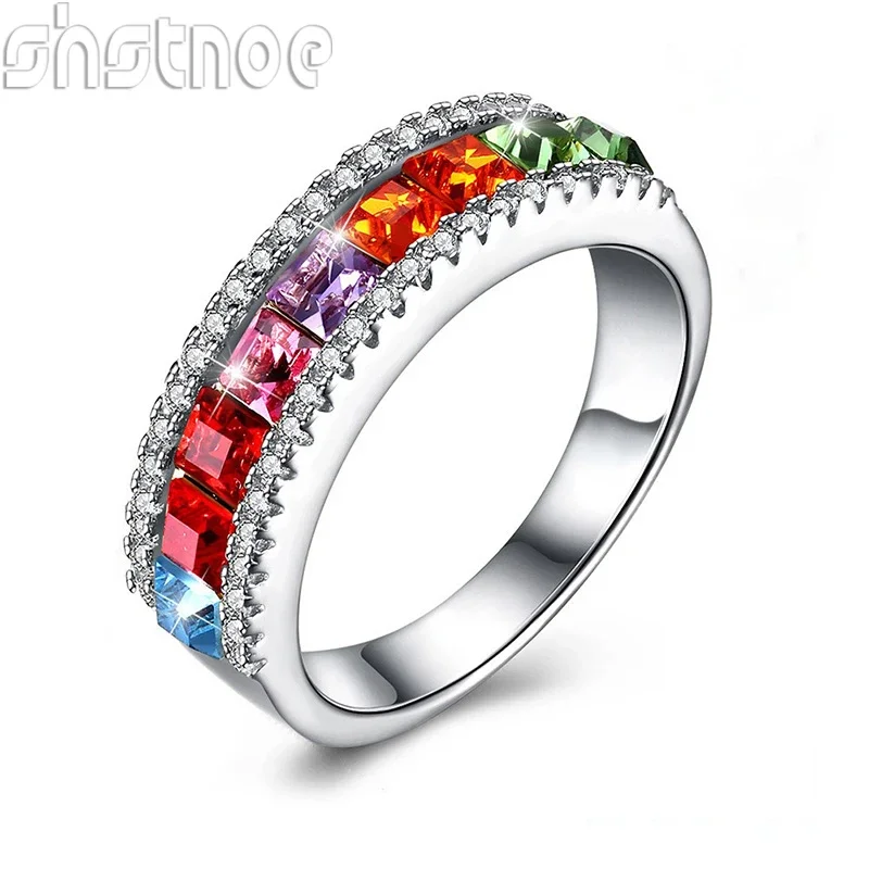 

SHSTONE 925 Sterling Silver Ring Classic Colour Zircon Rings For Women Party Dinner Wedding High Quality Fashion Jewelry