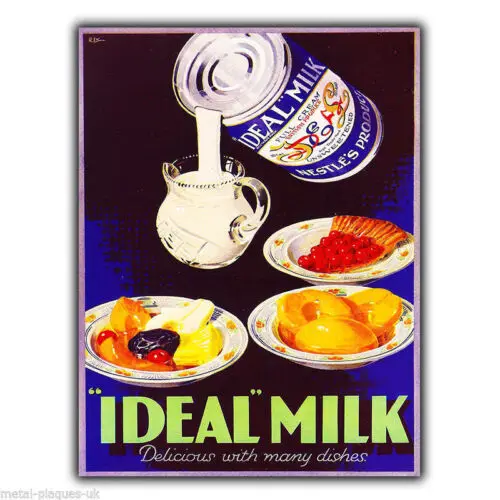 Schild aus Metall für die Wand, IDEAL MILK, Retro-Vintage-Poster, Werbedruck, 1910, Aluminium