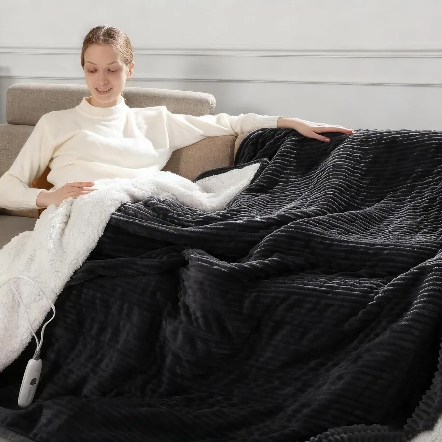 

Electric Throw Heated Throw 50''x60'' Striped Flannel and Thicker Sherpa 5 Heat Settings and 4 Hour Auto Off with FCC/ETL Certi