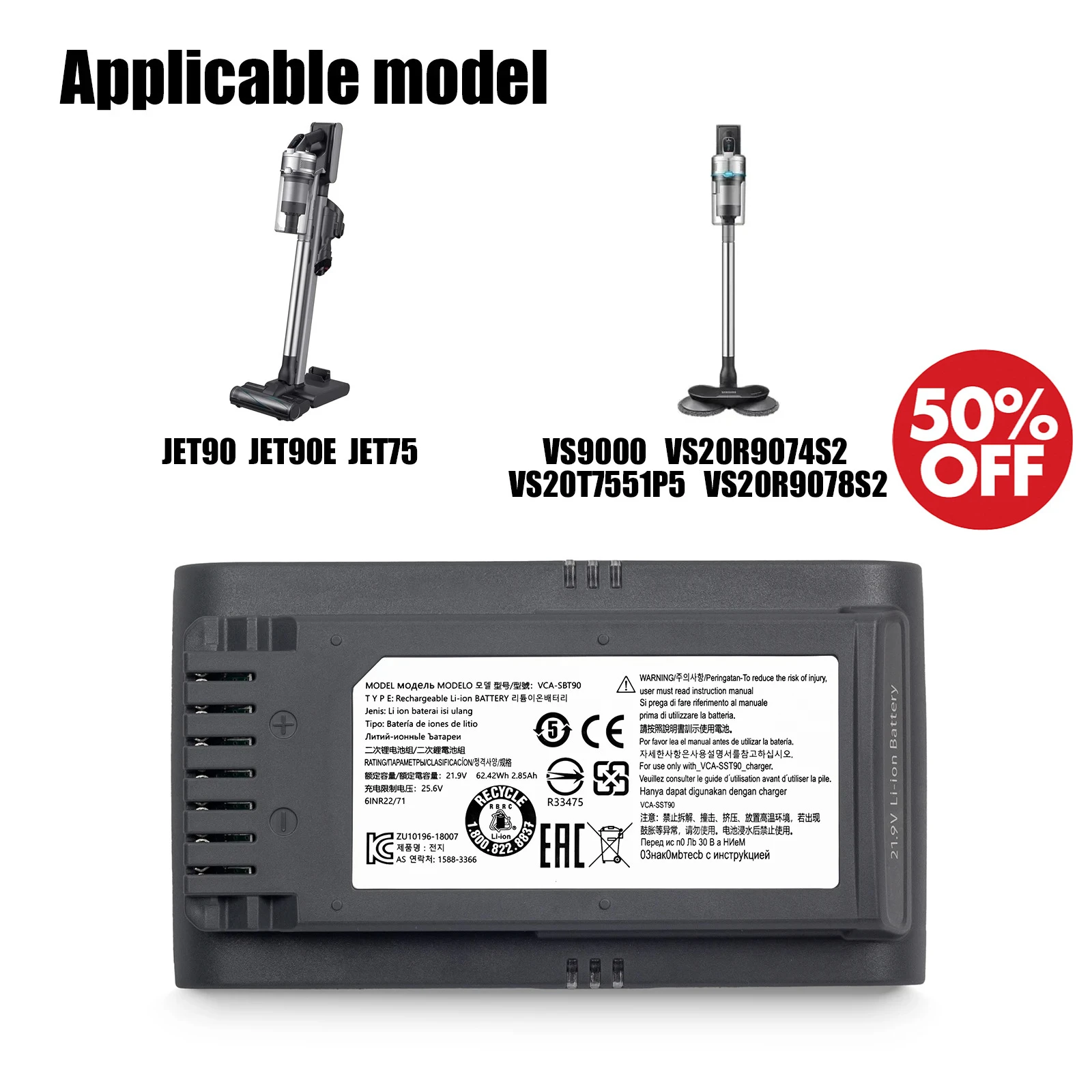 

Новый 4000 мАч VCA-SBT90 для Samsung JET75 JET90 JET90E VS9000, пылесборник, аккумулятор VS20R9074S2 VS20T7551P5 VS20R9078S2