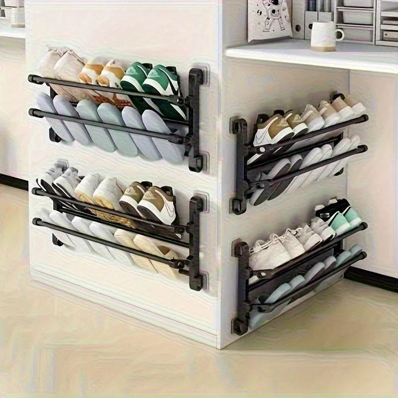 1pc Wall Mounted Shoe Rack Free Punch Slipper Rack Bathroom Slipper Hook Shoe Storage Shelf Drying Rack Door Shoe Hanging Holder