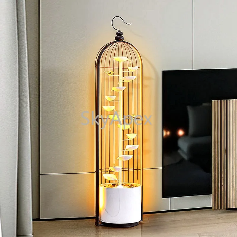 Floor to Ceiling Light Luxury Silent Stainless  Steel  Flowing Water Ornament  Fountain Humidification Housewarming Opening Gift
