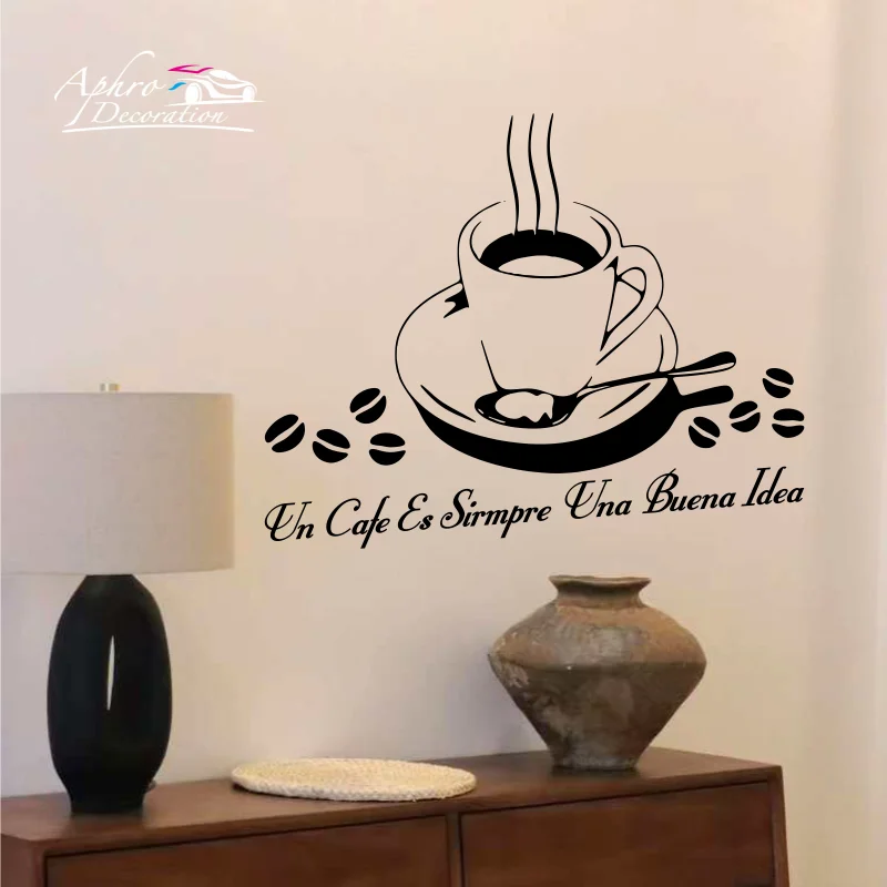 coffe Cafe Es Sirmpre Una Buena Idea Spanish Wall Stickers Living Room Restaurant Decor Decals Home Decoration Coffee Wallpaper