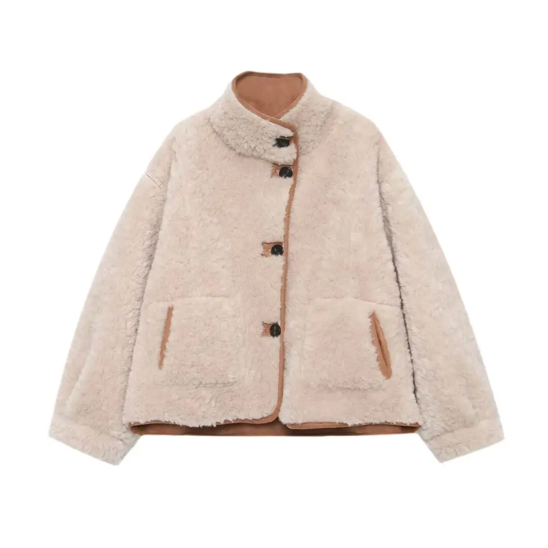 JNLEAOG ملابس خارجية نسائية متعددة الاستخدامات للخريف وصلت حديثًا ملابس على الوجهين معطف طويل من البوليستر #4