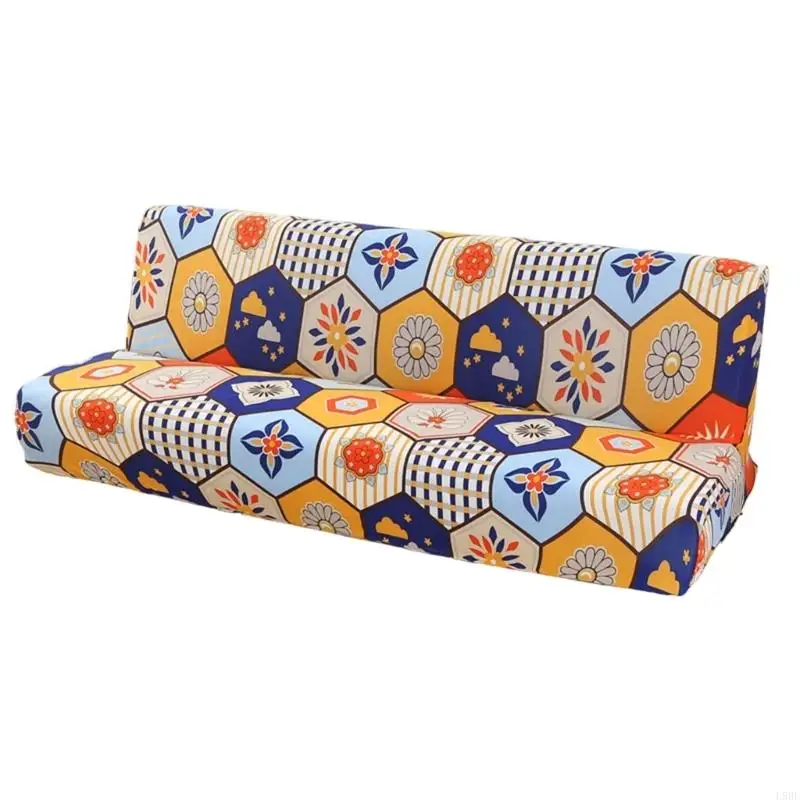 L9BE Armless Futon Slipcovers Stretch Folding Sofa Bed Cover, Space Saving Soft Fabric Couch Cover for Home Comfort