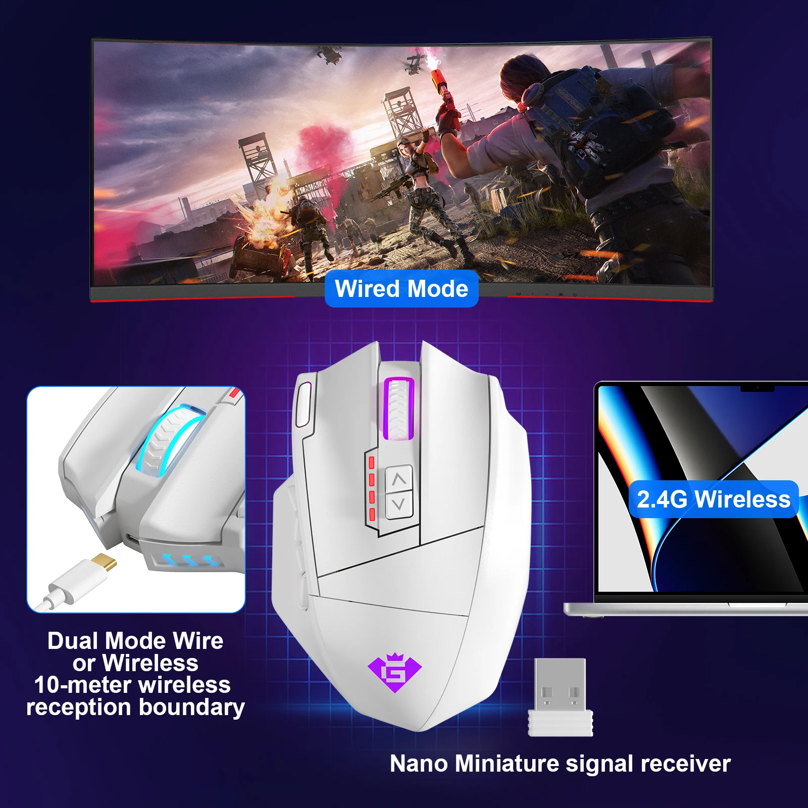 Gamspeed RGB USB 2.4G Wireless Gaming Mouse 16000 DPI 16 buttons Programmable game Optical mice