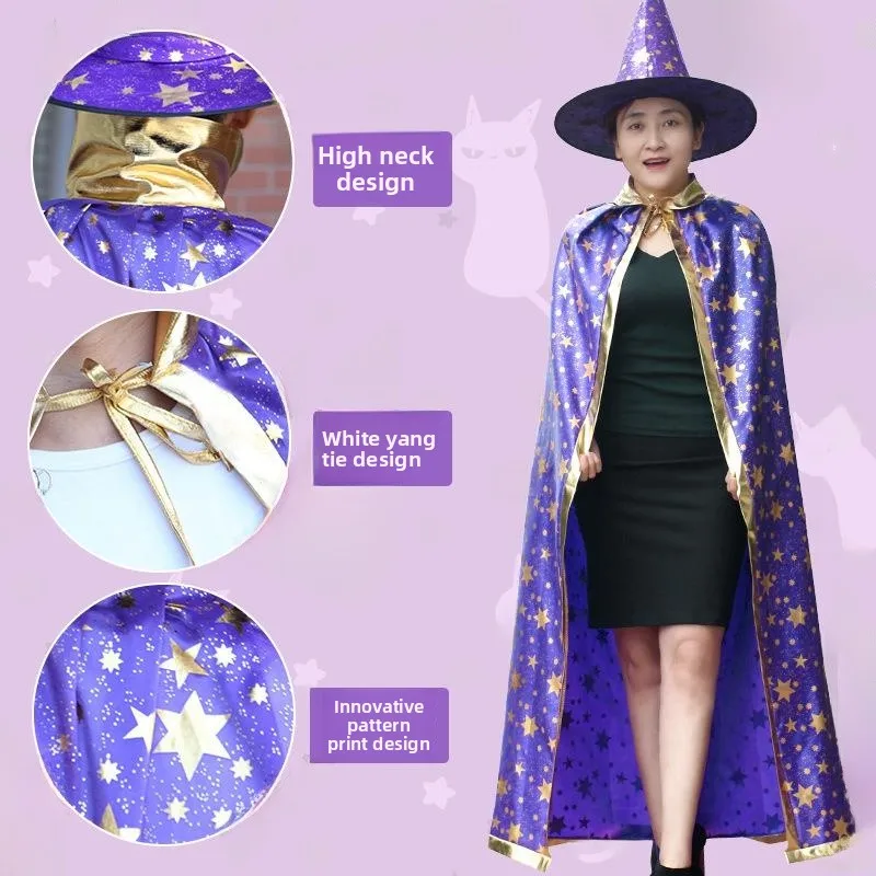 

Новый костюм ведьмы на Хэллоуин для взрослых, сценическое представление, пятизвездочная шесть звезд, наряд волшебного учителя, звездный плащ для женщин